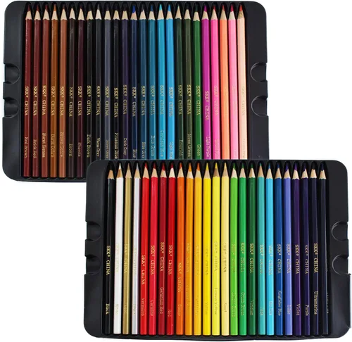 Vista 3 de SKKSTATIONERY 50 lápices de colores, embalaje en lata, 50 colores vibrantes, lápices de dibujo para el regreso a la escuela, bocetos, artes, libros