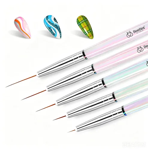 Vista 19 de Beetles - Pinceles delineadores para uñas 5 unidades - Pinceles metálicos para arte de uñas, pinceles negros para arte de uñas, tamaños 5/9/15/20/25