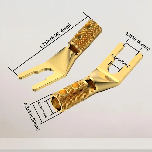 Vista 2 de 4 conectores de pala, horquilla de audio de cobre puro de 45 grados, enchufe de espada en Y, tubo termorretráctil y llave hexagonal, enchufe