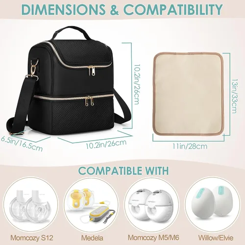Vista 2 de Fasrom - Bolsa de extractor de leche portátil, bolsa de bombeo con compartimento enfriador Compatible with Momcozy, Eufy and Medela Hands Free
