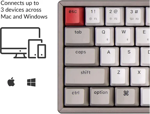 Vista 3 de Keychron K6 - Teclado mecánico inalámbrico con marco de aluminio compacto de 68 teclas para Mac Bluetooth multitarea teclado de juegos con cable