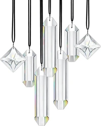 Vista 14 de HDCRYSTALGIFTS 7 piezas de prismas de cristal atrapasoles para colgar en ventanas, atrapasoles de cristal arcoíris colgantes para ventanas