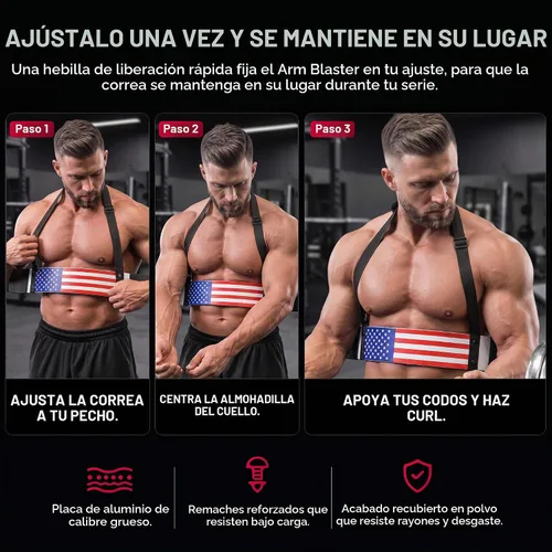 Vista 8 de DMoose Fitness Brazo Blaster para bíceps y tríceps – Aluminio resistente, acolchado suave para el cuello y correas ajustables – Soporte de rizo