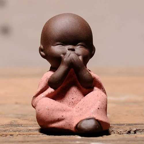 Vista 5 de 4 figuras de cerámica de cuatro monjes sabios, lindas mascotas de té de porcelana blanca (oído/ver/hablar/no hacer el mal) - Mini adorno zen