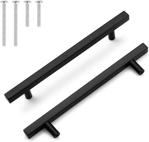 Vista 52 de Probrico Paquete de 5 manijas de gabinete, color negro, 2-1/2 pulgadas (2.520 in), barra cuadrada en T, manijas de gabinete de cocina, tiradores