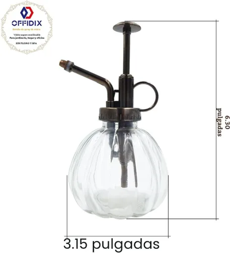 Vista 2 de OFFIDIX Botella rociadora de vidrio transparente, 6.3 pulgadas de alto, estilo vintage con bomba superior de plástico de bronce, regadera de vidrio