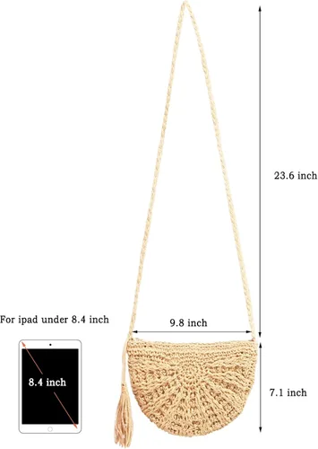 Vista 2 de Fozehlad Bolso cruzado de paja para mujer, bolso de mano de paja para verano, playa, bolso de hombro tejido hecho a mano