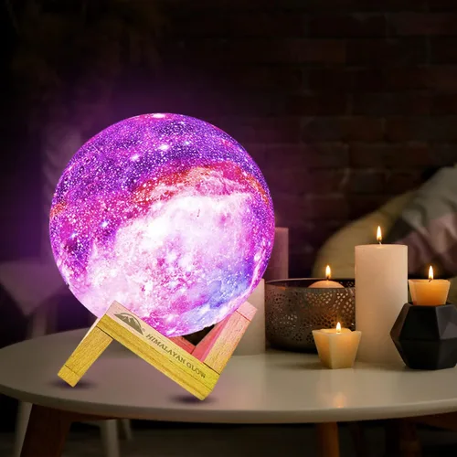 Vista 2 de Himalayan Glow Lámpara de luz nocturna 3D con galaxia y luna, luz de luna NSL de 5.9 pulgadas, 16 colores LED, regalos para niñas, niños, mujeres