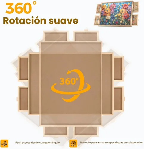 Vista 4 de Tabla giratoria de rompecabezas de 2000 piezas con 4 cajones, mesa de rompecabezas de madera portátil de 40.16 x 28.5 pulgadas con cubierta Madera