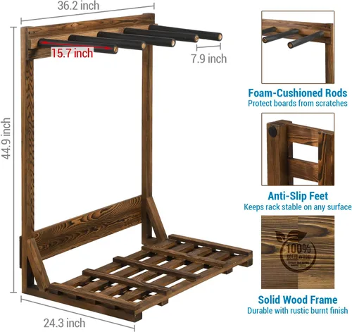 Vista 5 de MyGift Estante vertical independiente para tablas de surf de 4 pies de alto, estilo casa de playa, soporte de almacenamiento para tabla de remo SUP