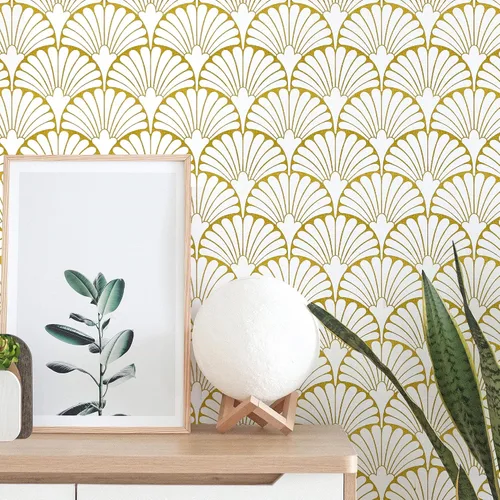 Vista 9 de MelunMer Papel tapiz dorado para despegar y pegar, papel adhesivo dorado bohemio para gabinetes, autoadhesivo, extraíble, para dormitorio/baño