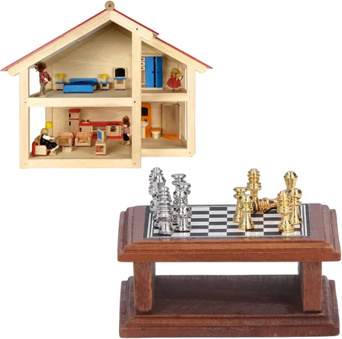 Vista 4 de Juego de ajedrez en miniatura, muebles de casa de muñecas de regalo, decoración de mini colección para el hogar
