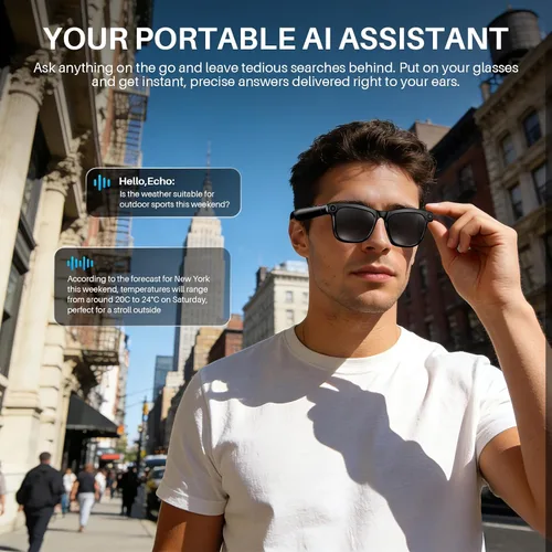 Vista 5 de Gafas inteligentes AI con cámara y video 4K de 8 MP, llamada Bluetooth