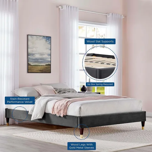 Vista 7 de Pemberly Row Marco de cama de terciopelo de rendimiento moderno con plataforma King en color carbón