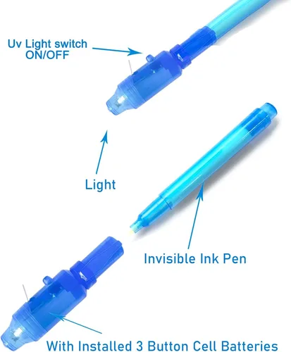 Vista 3 de SCStyle Bolígrafo de tinta invisible, 7 unidades, rotulador espía para escribir mensajes secretos, día de San Valentín, día de Pascua, Halloween