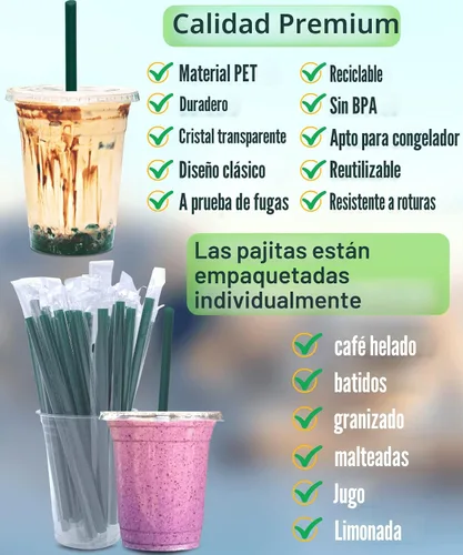 Vista 2 de Cappatua - Vasos de plástico transparente de 12 onzas con tapas y popotes, vasos desechables para bebidas frías, café helado, batidos, batidos, 25