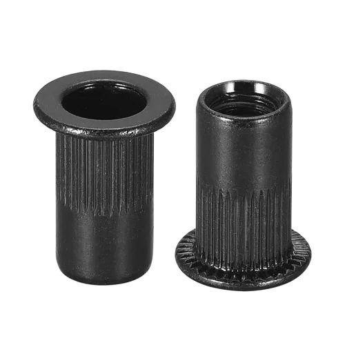 Vista 9 de uxcell Tuercas de remache M4 de acero al carbono chapadas en zinc moleteado cabeza plana roscada tuerca de inserción negra 20 piezas