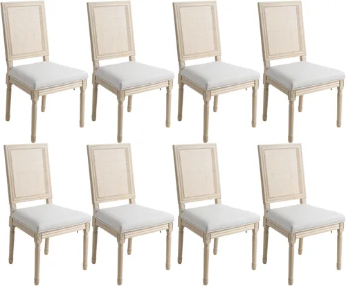 Vista 31 de Kmax Sillas de comedor estilo granja, patas de madera marrón, elegantes sillas de cocina copetudas, sillas de dormitorio francesas desgastadas