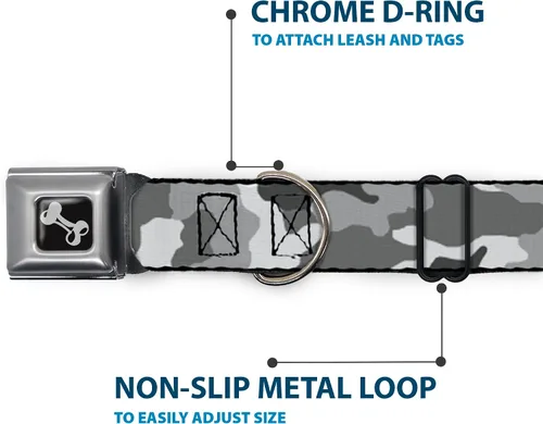 Vista 5 de Buckle-Down Collar de perro con hebilla de cinturón de seguridad, camuflaje blanco, 1.5 pulgadas de ancho, se adapta a cuello de 13-18 pulgadas