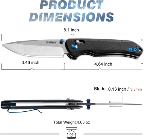 Vista 7 de Dispatch Axis Lock - Cuchillo de bolsillo plegable con clip, hoja de punta de gota de acero D2 de 3.46 pulgadas y mango G10, cuchillos de bloqueo