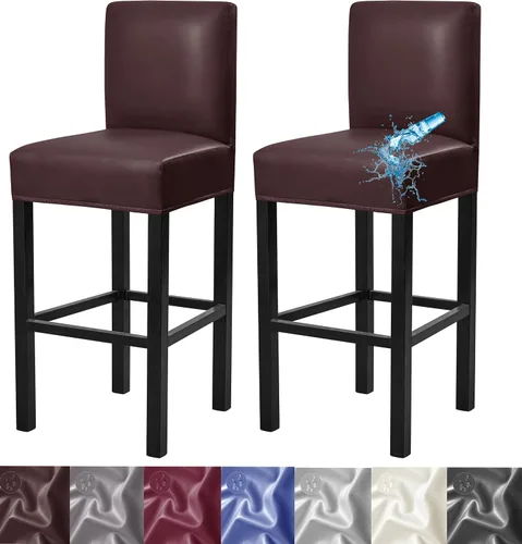 Vista 15 de Fundas para taburetes de bar, paquete de 2 fundas elásticas impermeables de poliuretano con respaldo, fundas extraíbles para taburetes de bar