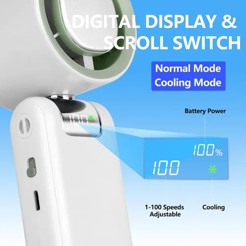 Vista 6 de Ventilador de mano portátil con enfriador de hielo, velocidad ajustable (1-100) Ventilador personal recargable de 5000 mAh con 13500 RPM