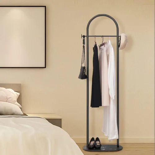 Vista 4 de Perchero de metal con base de mármol, moderno perchero para dormitorio, perchero de pie, resistente, para bolsa, sombrero, bufanda, chaqueta, negro