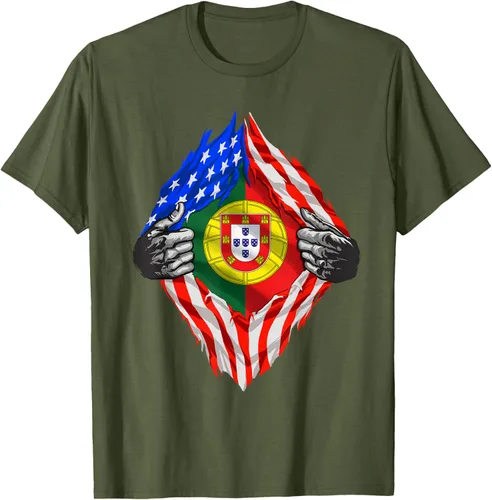 Vista 44 de Camiseta de bandera de Estados Unidos con diseño de raíces portuguesas, Negro, S