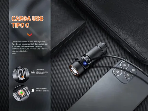 Vista 4 de Fenix E18R V2.0 linterna EDC, 1200 lúmenes USB-C recargable ultra compacta luz de bolsillo (Negro)