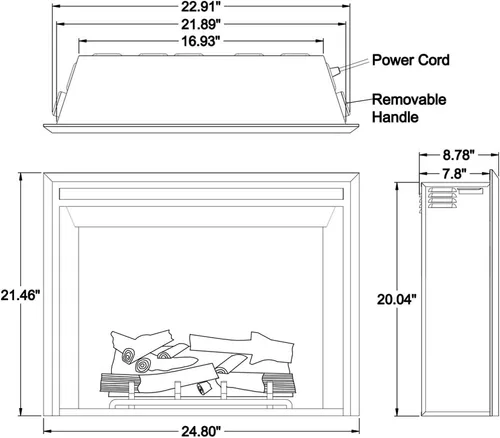 Vista 5 de RICHFLAME Gavin 23 Pulgadas Chimenea Eléctrica de Inserción con Tronco y Altavoz, Diseñada para Montaje en Pared, Apertura para Quema de Madera