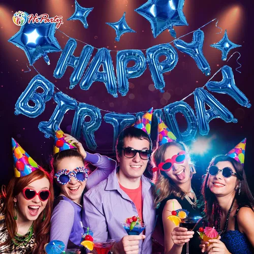 Vista 6 de [Usado] HiParty 23 piezas de guirnalda de globos de cumpleaños, guirnalda de letras 3D azul de mylar de aluminio ecológico premium con 5 piezas