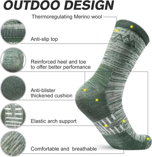 Vista 3 de innotree 3 Pack Men's Merino Wool Hiking Socks, Micro Crew Cushioned Hiking Walking Thermal Moisture Wicking Trekking Socks