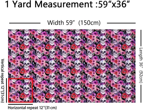 Vista 2 de The Yard - Tela de esqueleto de flores en acuarela para sillas, exótica, tribal, floral, estampado de calavera, tela de tapicería para artes, plumas