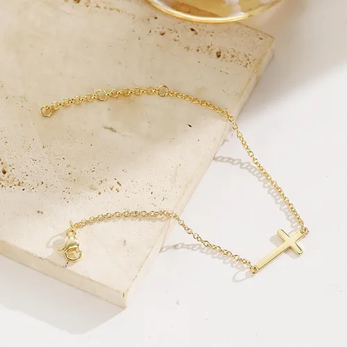 Vista 3 de Pulsera delicada de oro para mujer, chapada en oro de 14 quilates, ligera, pulsera de cadena de espiga de espiga con círculo, dije minimalista hecho