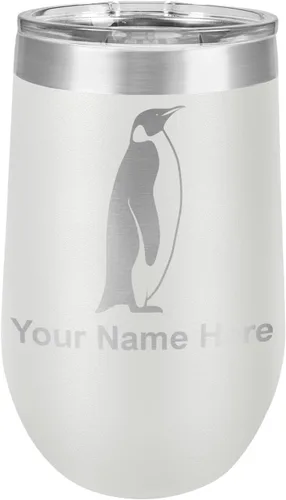 Vista 12 de LaserGram Vaso de vino de acero inoxidable de doble pared, pingüino, grabado personalizado incluido (negro)