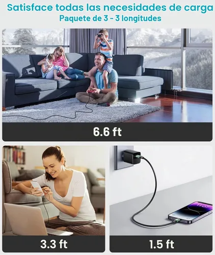 Vista 4 de Cable de carga rápida tipo C a tipo C de 240 W - Cable USB C para iPhone, MacBook Pro, iPad Pro, Samsung - Cable C a C para carga rápida