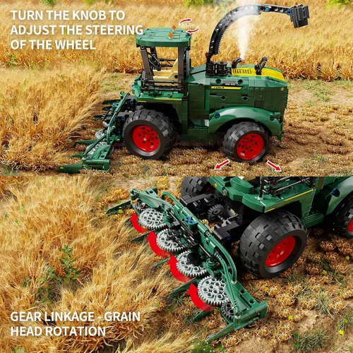 Vista 3 de TYCOLE Technic - Juego de bloques de construcción de tractor, camión de granja y cosechadora, juguetes de construcción con cabeza de grano móvil