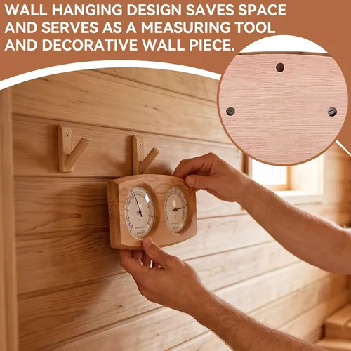 Vista 6 de 2 in 1 Sauna Thermometer and Hygrometer, Wood Hygrometer Double Dial Indoor Humidity Temperature Measurement Sauna Room Equipment Accessories