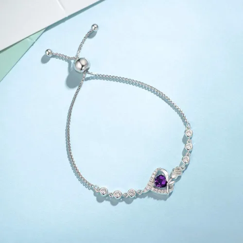 Vista 4 de AGVANA Birthstone Bracelets for Women Sterling Silver Genuine or Created Gemstone Tennis Bracelet Rose Flower Heart Jewelry Anniversary Birthday