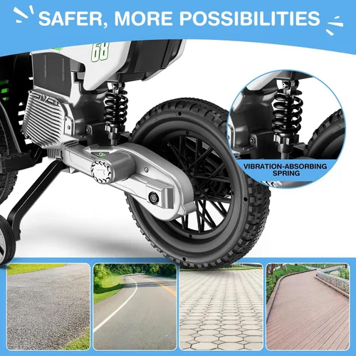 Vista 5 de JOYSTROLL Motocicleta para niños de 12 V, motocicleta de 2 x 25 W A-green