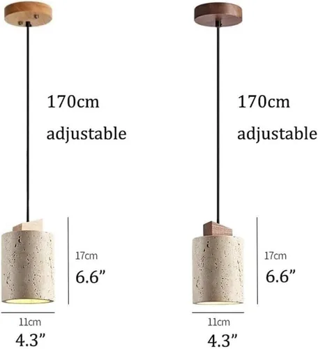 Vista 5 de Yellow Travertine Pendant Light Vintage Cylinder Hanging Lamp with E26/E27 Base Japanese Style Solid Wood Chandelier for Kitchen Island Farmhouse
