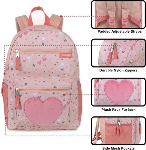 Vista 3 de Mochila para niña con apliques de peluche y bolsillos múltiples