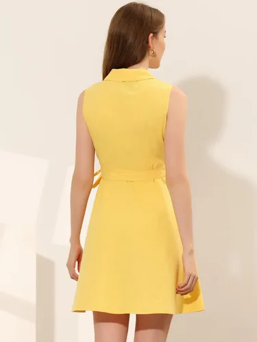 Vista 4 de Allegra K Vestido camisero con botones y solapa con muescas para mujer