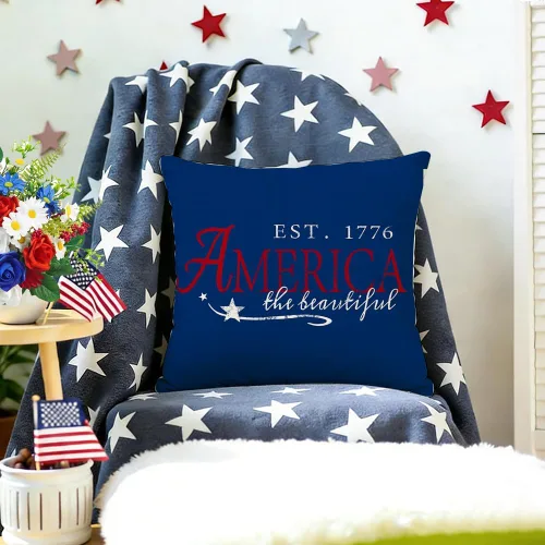 Vista 9 de RABUSOFA Fundas de almohada para el 4 de julio, 18 x 18 pulgadas, letreros patrióticos, rojo, blanco y azul, Día de la Independencia, 4 de julio