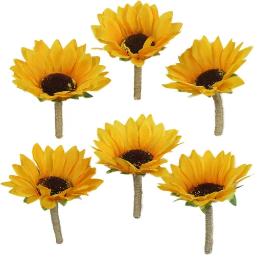 Vista 8 de Ramos de boda artificiales de flores de peonía y girasoles de calas (pomandro de 6 pulgadas)
