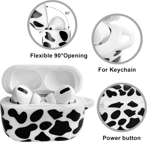 Vista 2 de Funda para Airpods Pro con llavero, funda protectora completa inspirada en lindo diseño de vaca, catalizador, de silicona, para mujeres, hombres