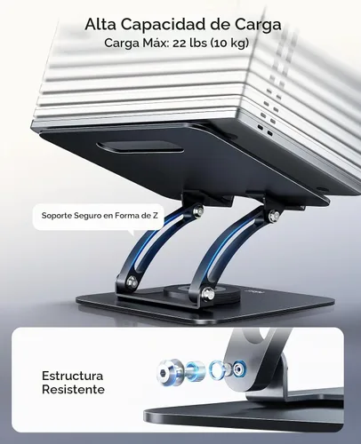 Vista 4 de Nulaxy 360° Rotating Ergonomic Laptop Stand for Desk, Dual Foldable Design