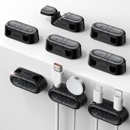 Vista 12 de Clips Magnéticos para Cables - Chfeila Paquete de 4 [Doble Ranura] [Rotación 360° y Bloqueo por Torsión] Gestión de Cables, Soporte Adhesivo