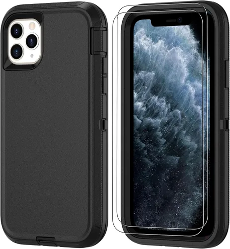 Vista 9 de Jshru para iPhone XR Funda con [2 Pack] Protector de Pantalla HD, [Grado Militar] 3-en-1 Resistente Protector de Cuerpo Completo a Prueba de Negro