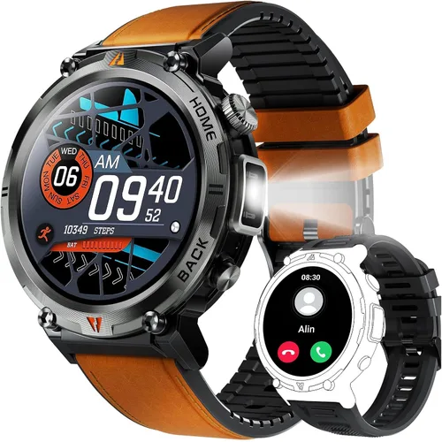 Vista 12 de Reloj inteligente militar para hombres con linterna LED 1.45 "HD 3ATM impermeable Rugged Smart Watch with 100+ Sports Modes Fitness Tracker with